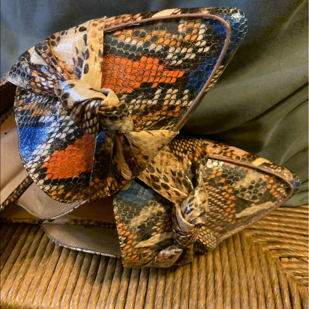 Bamboo multi colored snake print slide on